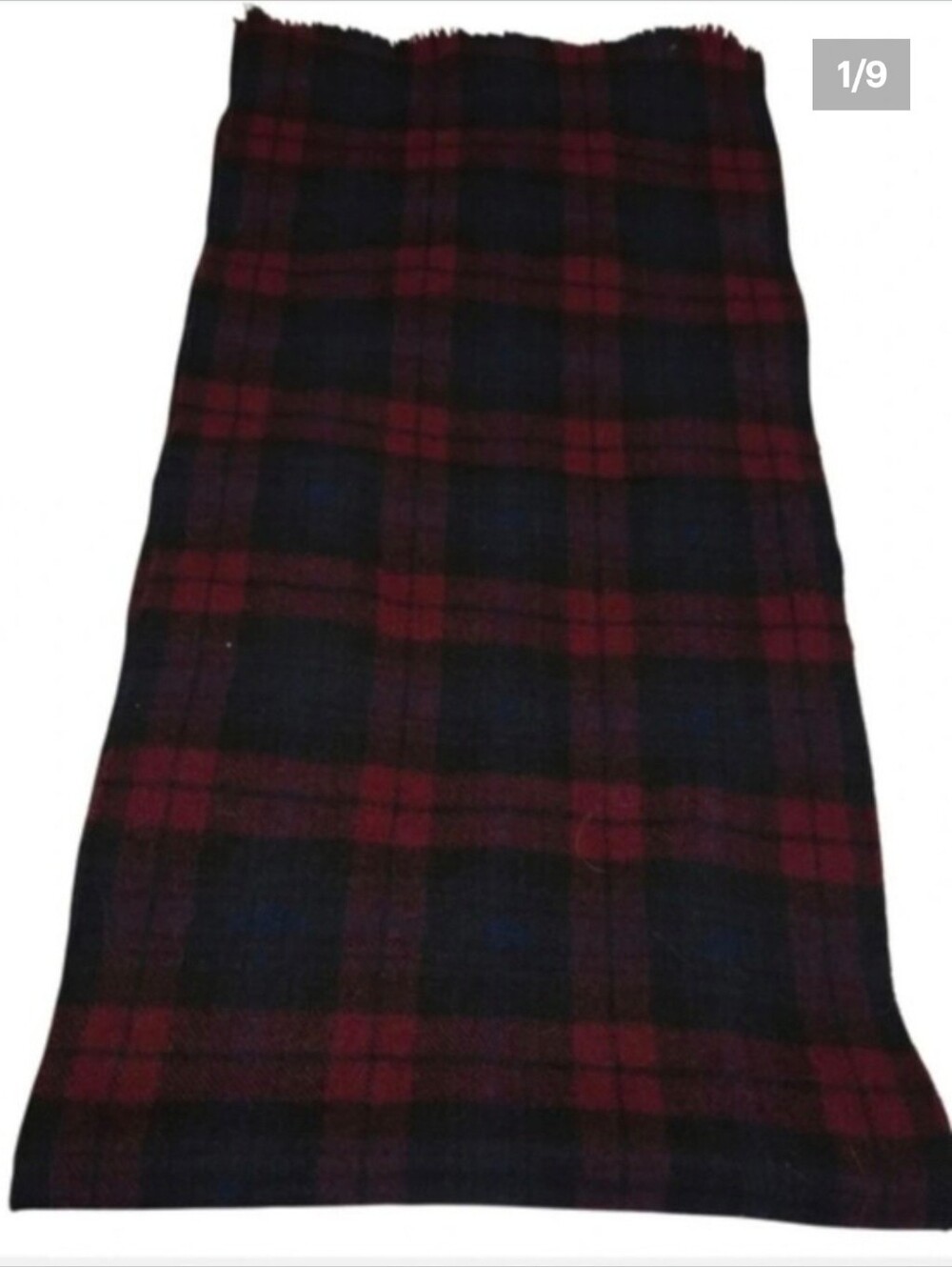 Vintage Amcrest 100% Wool Tartan Plaid Scarf Made in Scotland Burgundy Navy